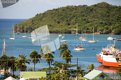 Image of panoramic view Port Elizabeth harbor Bequia St. Vincent and the 