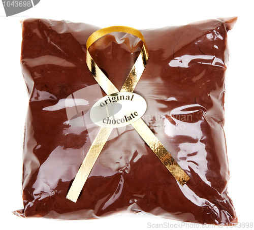 Image of Chocolate powder in gift package and golden tape