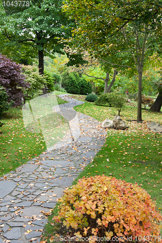 Image of Path from stone in autumn park