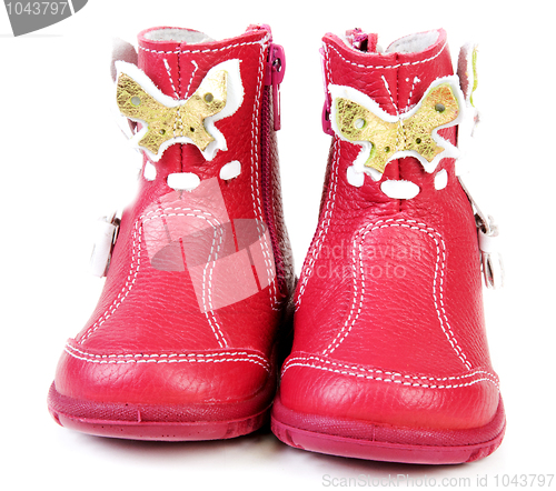 Image of Pair red leather baby boots