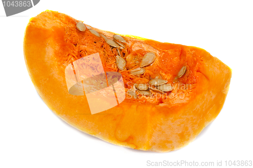Image of  Cut orange pumpkin with seed