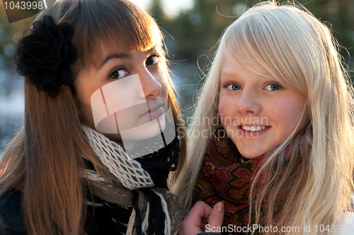 Image of Portrait two young beautiful girls