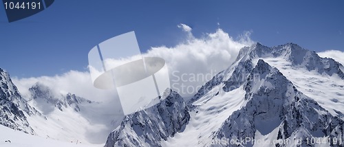 Image of Panorama Caucasus Mountains. Ski resort Dombay.