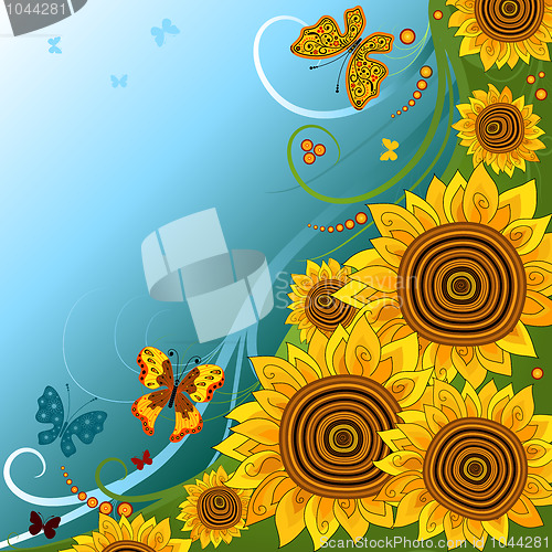 Image of Spring background with sunflowers