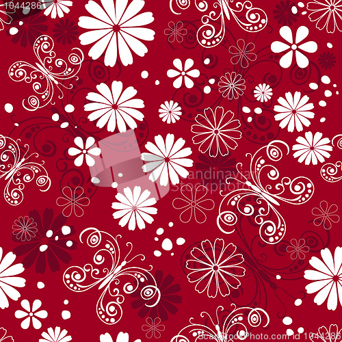Image of Seamless red-white floral pattern