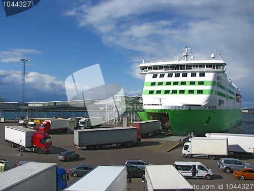 Image of Trucks boarding ferry