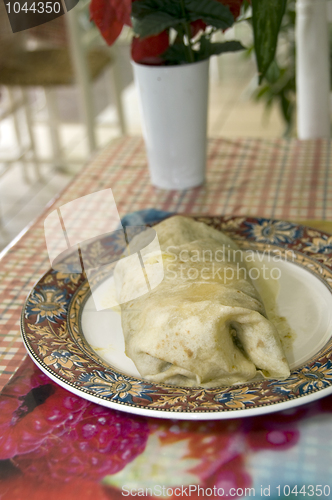 Image of   chicken roti sandwich as photographed in Soufriere St. Lucia