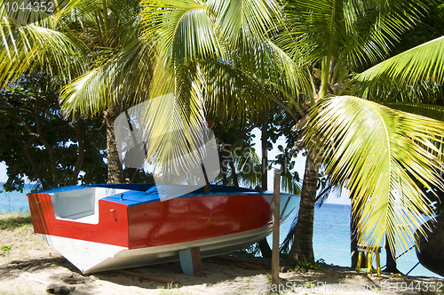 Image of boat taxi on beach Bequia