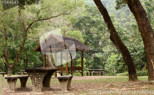 Image of Picnic table and pavilion at countryside 