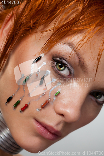 Image of Close-up face of futuristic woman