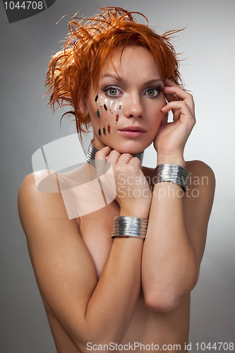 Image of Futuristic woman feel shy