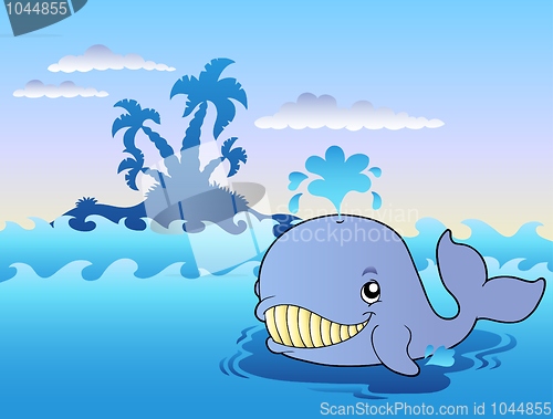 Image of Big cartoon whale in sea