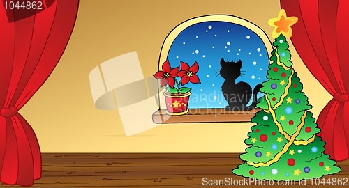Image of Christmas card with tree and cat