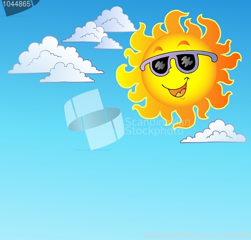 Image of Happy Sun with sunglasses on sky