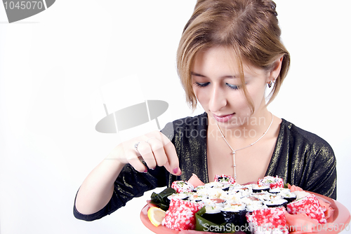 Image of girl with sushi