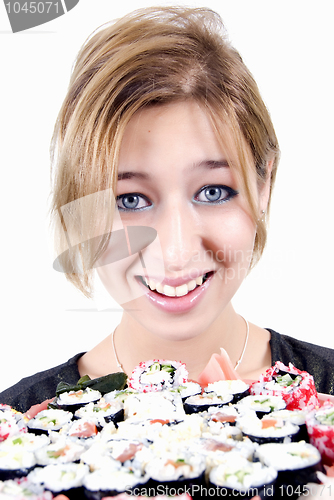 Image of girl with sushi