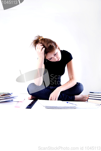 Image of girl spending time in studying 