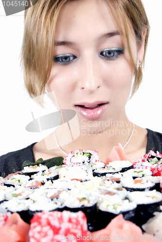 Image of girl with sushi