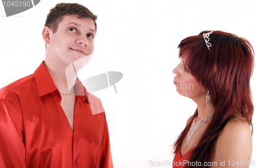 Image of Young couple in red