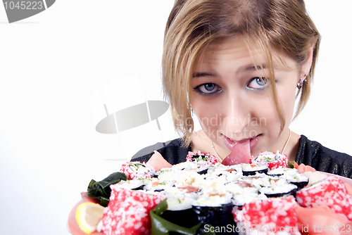 Image of girl with sushi