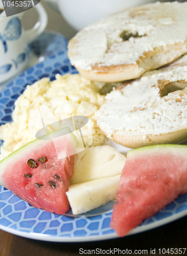 Image of Caribbean breakfast bagel cream cheese with tropical fruit