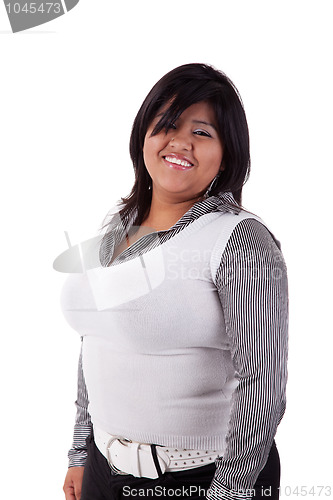 Image of happy large  latin woman