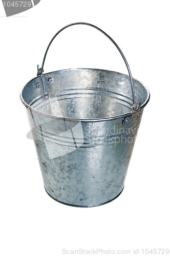 Image of The empty zinced bucket a close up is isolated on white 