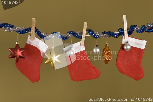 Image of red hanging socks, Christmas symbol