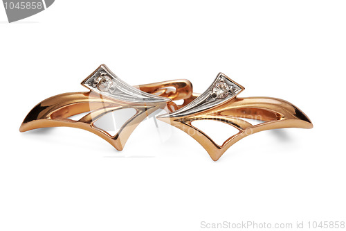 Image of Golden Earrings with Diamonds isolated