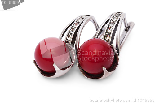 Image of Silver Earrings with Red Coral isolated