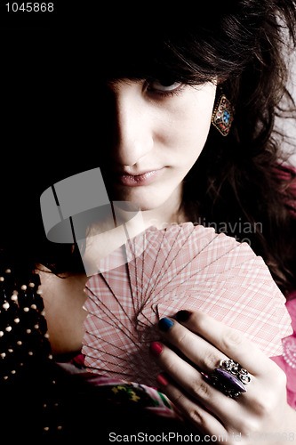 Image of soothsayer with scrying cards