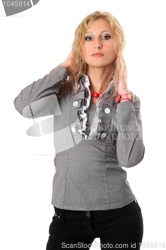 Image of Portrait of pretty young blonde. Isolated