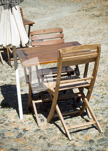 Image of Wooden table and chair