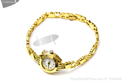 Image of Woman golden wrist watch 