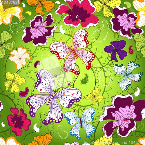 Image of Green seamless floral pattern