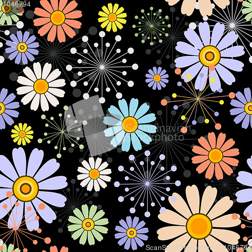 Image of Black seamless floral pattern
