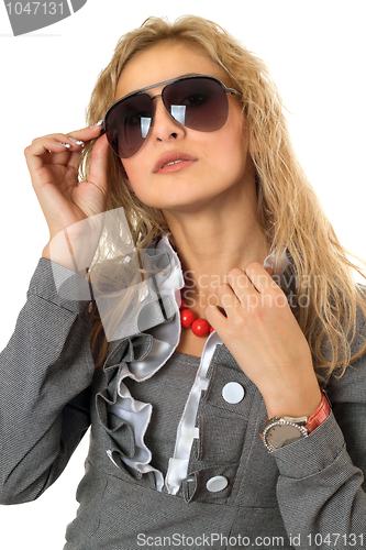 Image of Portrait of pretty young blonde in sunglasses