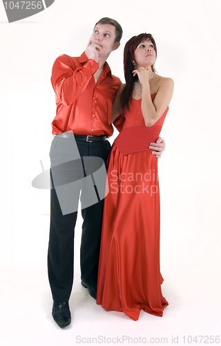 Image of Young couple in red