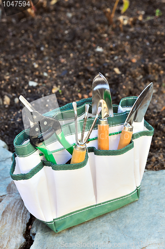 Image of Detail of gardening tools in tool bag - outdoor