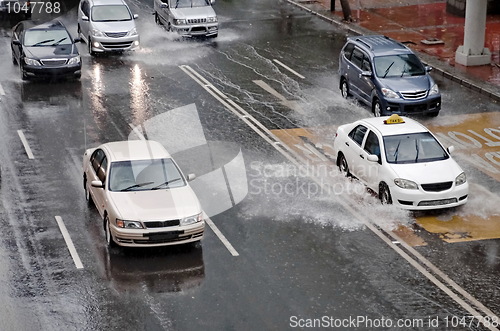 Image of Car Driving On Flooded Street