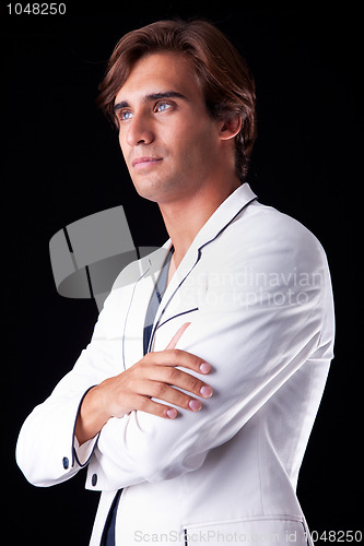 Image of Portrait of a handsome man with his white  coat