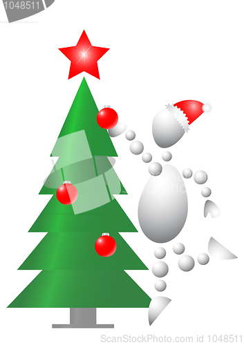 Image of Man decorate christmas fur-tree