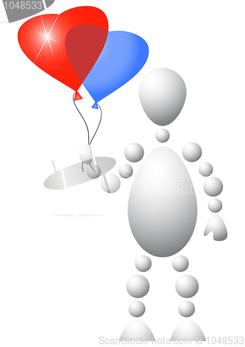 Image of Man present blue and red balloons