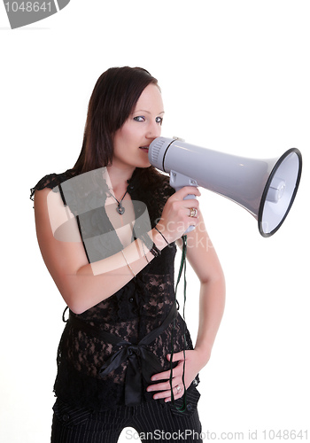 Image of young woman wiht megaphone or bullhorn