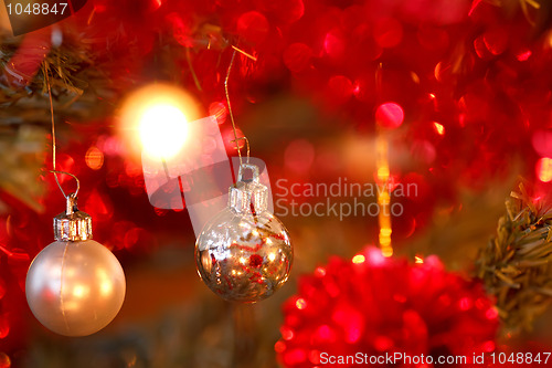 Image of closeup detail of Christmas decoration on tree