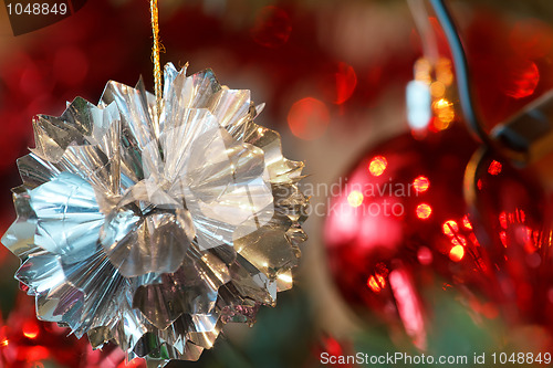 Image of closeup detail of Christmas decoration on tree