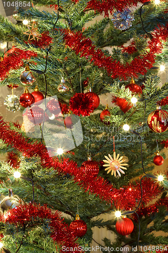 Image of detail of Christmas decoration on tree