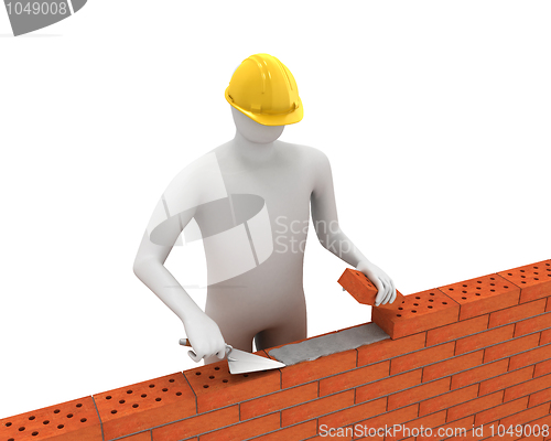 Image of 3D white builder lays bricks