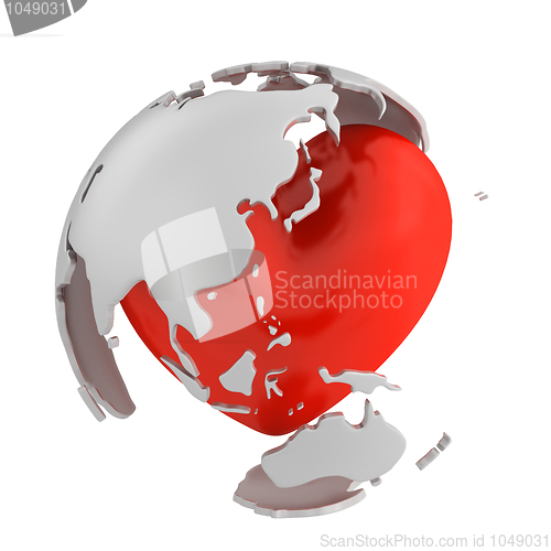 Image of Globe with heart, Asian part