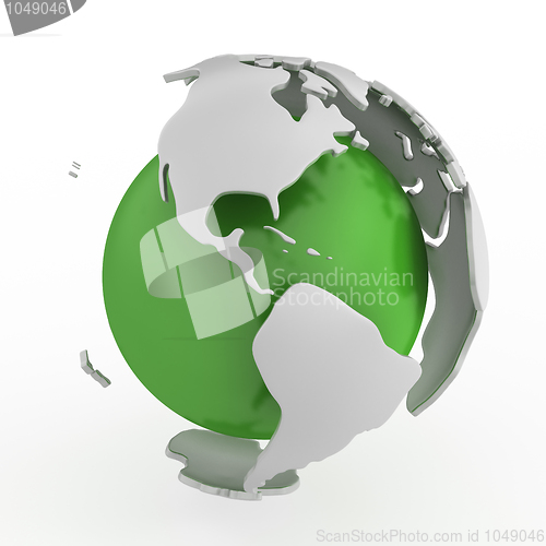 Image of Abstract green globe, America 